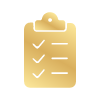 Gold clipboard icon with checklist marks, symbolizing blind measuring service