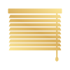 Close-up of gold-toned venetian window blinds slats