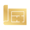 Gold blueprint floor plan icon representing made to measure blinds